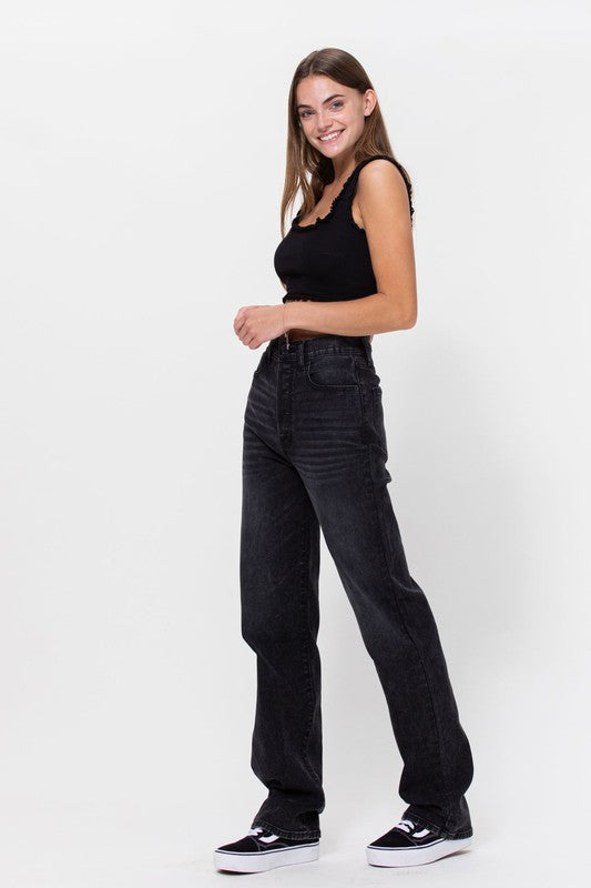 Daze Shy Girl - Black Vegan Leather Pants - Cropped Flare Pants
