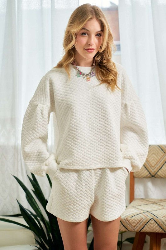 Quilted Sweatshirt and Short Set- White