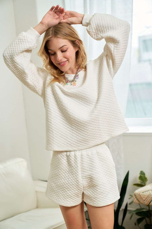 Quilted Sweatshirt and Short Set- White