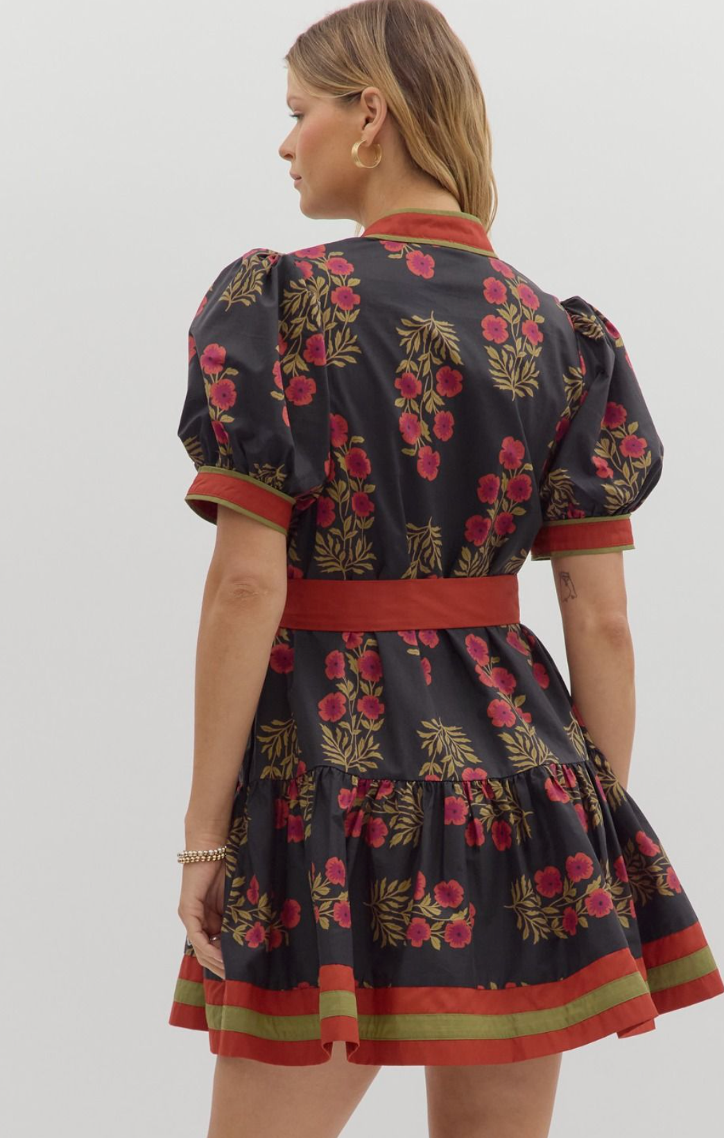 Black Contrast Hem Floral Mini Dress