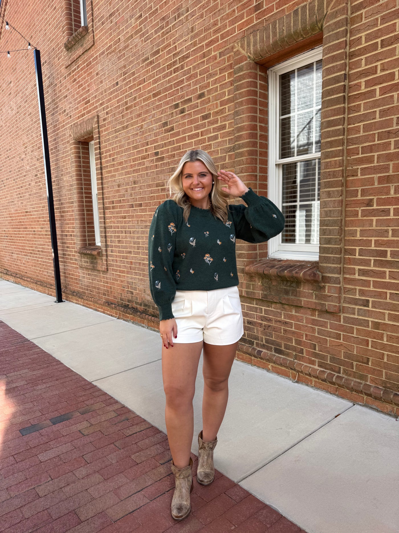 Hunter Green Floral Sweater
