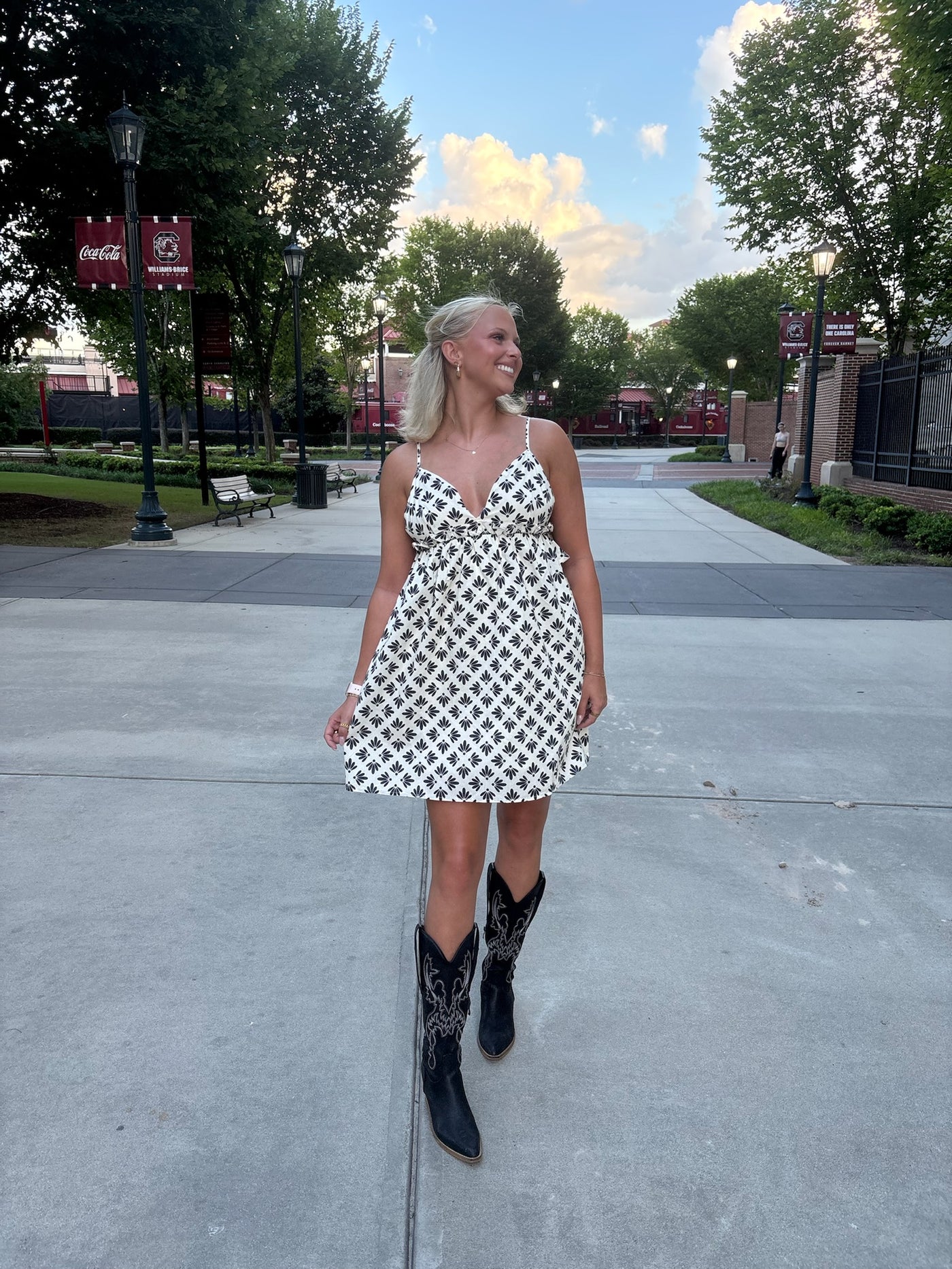 Cream and Black Bold Print Deep V-Neck Mini Dress