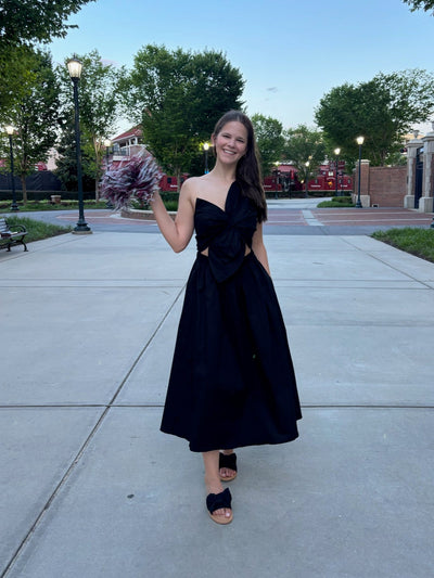 Knotted Bow Dress- Black