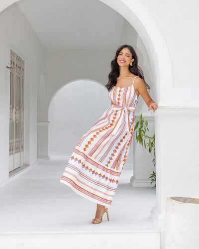 Orange and Purple Geometric Print Maxi Dress