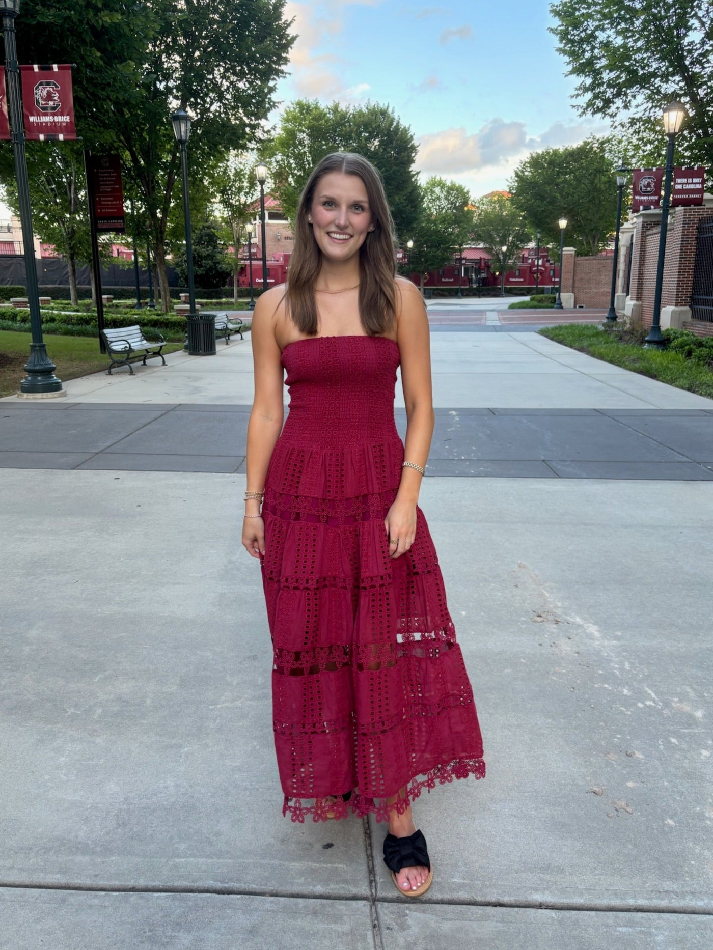 Eyelet Embroidered Lace Tube Dress- Garnet