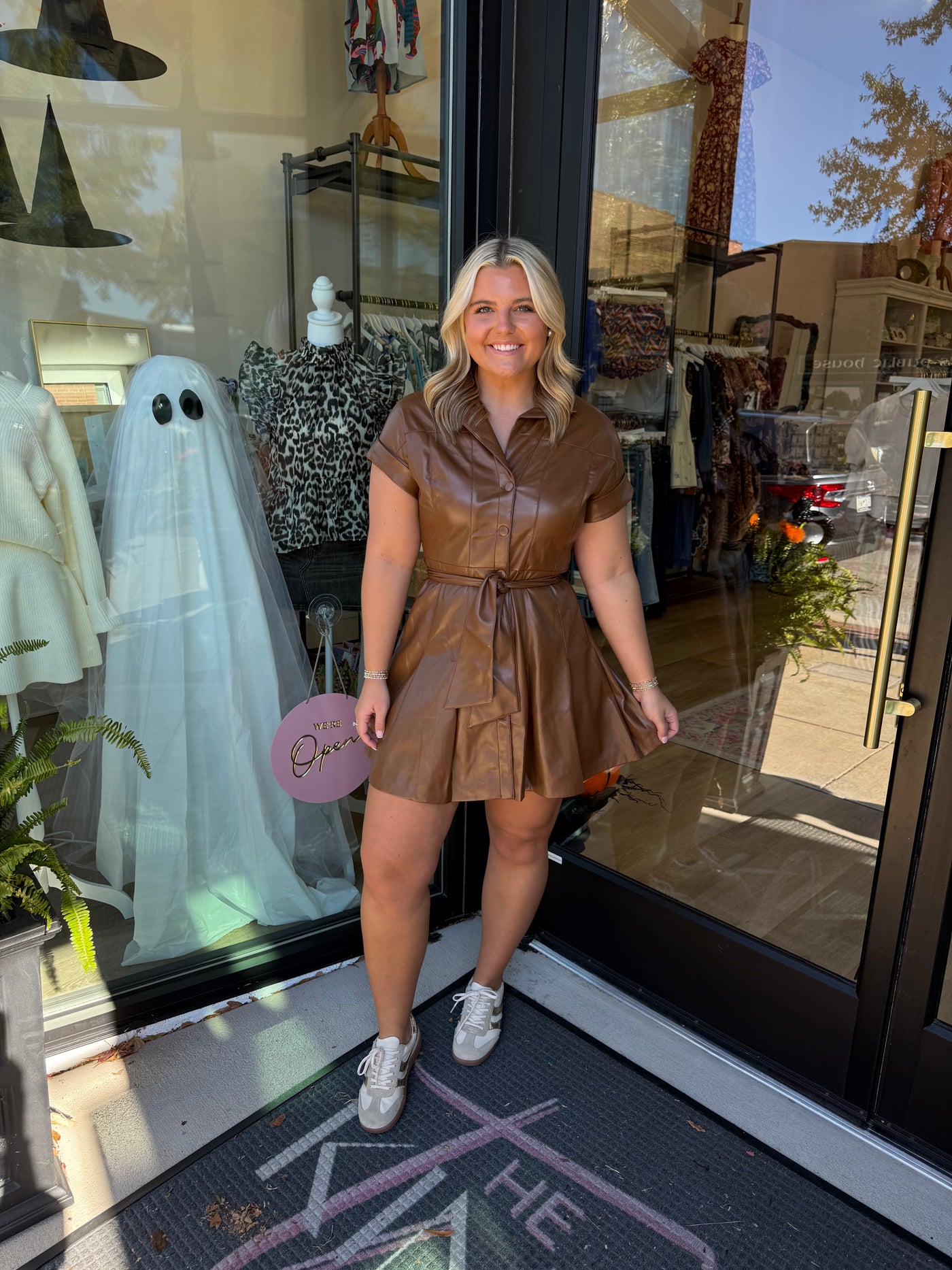 Corine Camel Faux Leather Mini Dress