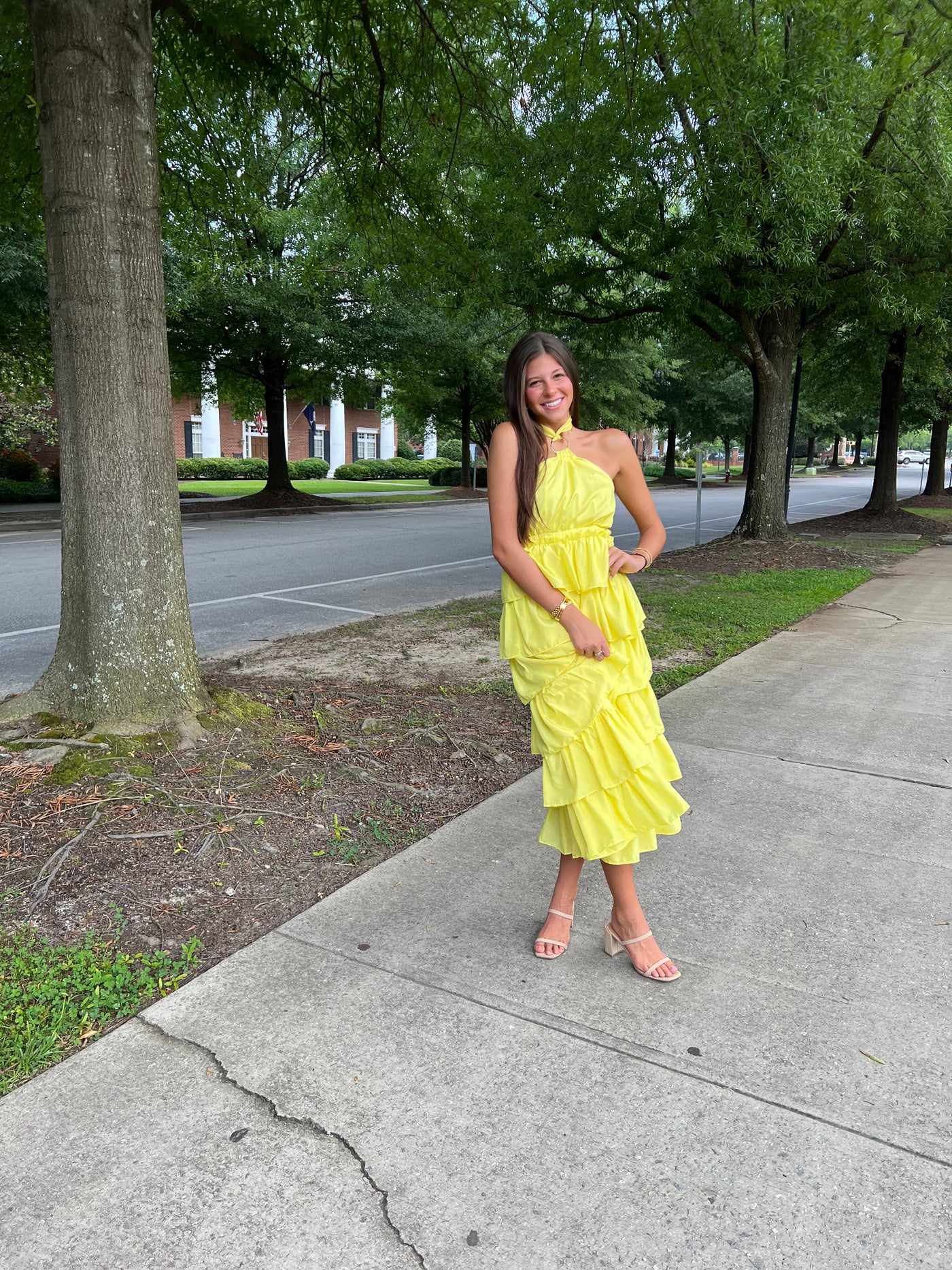 Yellow Halter Ruffle Maxi Dress