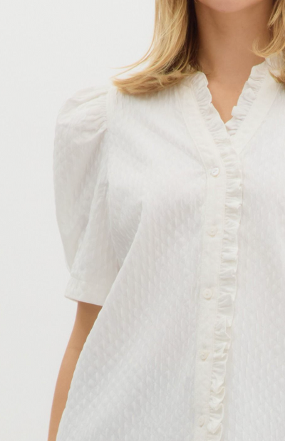 White Textured Puff Sleeve Top