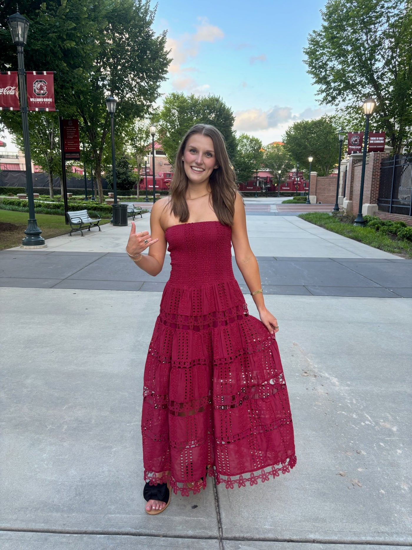 Eyelet Embroidered Lace Tube Dress- Garnet