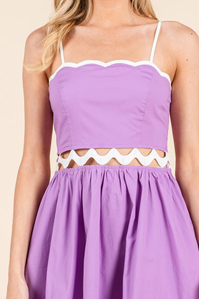 Purple Scallop Detail Wave Lace Mini Dress
