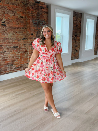 Floral Print Puff Sleeve Mini Dress