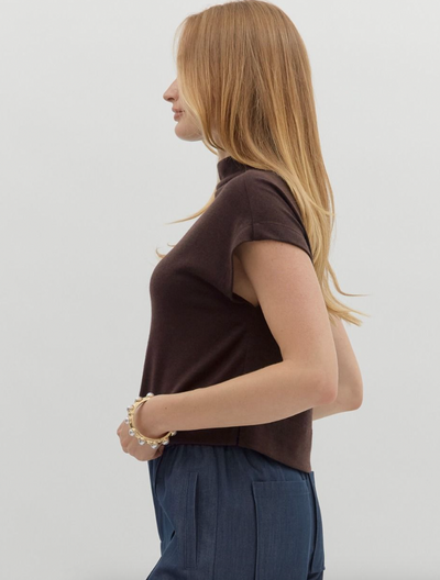 Brown Mock Neck Sweater Top
