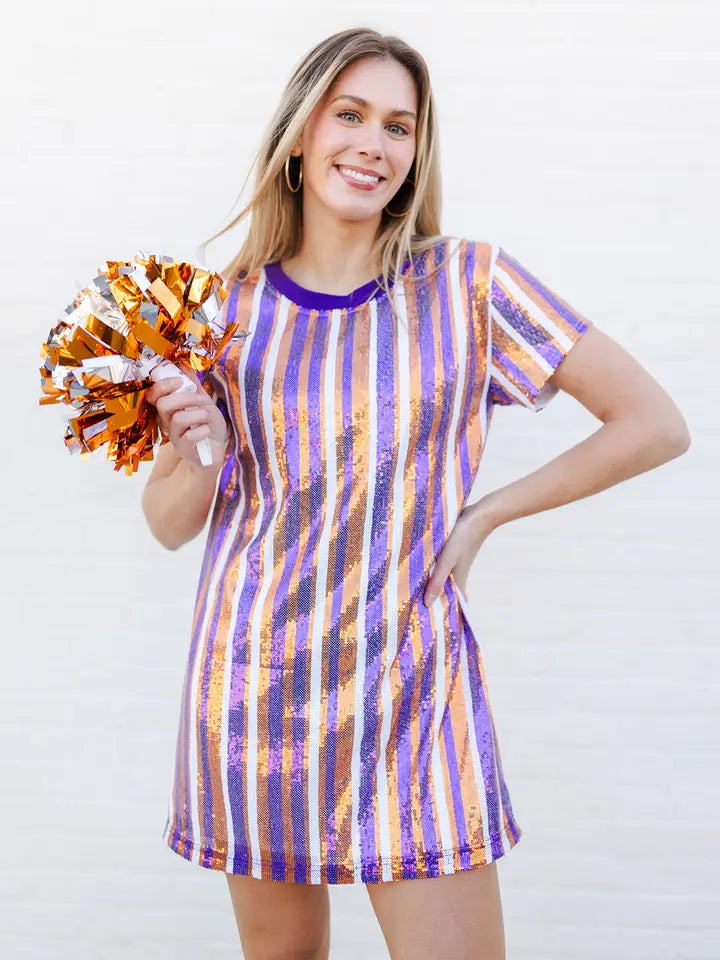 Striped Sequin Dress - Orange/ Purple