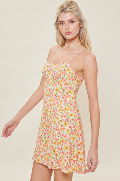 Linen Blend Mini Dress Designed In Floral Print