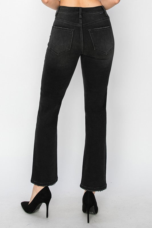 High Rise Crop Straight Jeans- Black