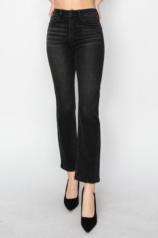 High Rise Crop Straight Jeans- Black