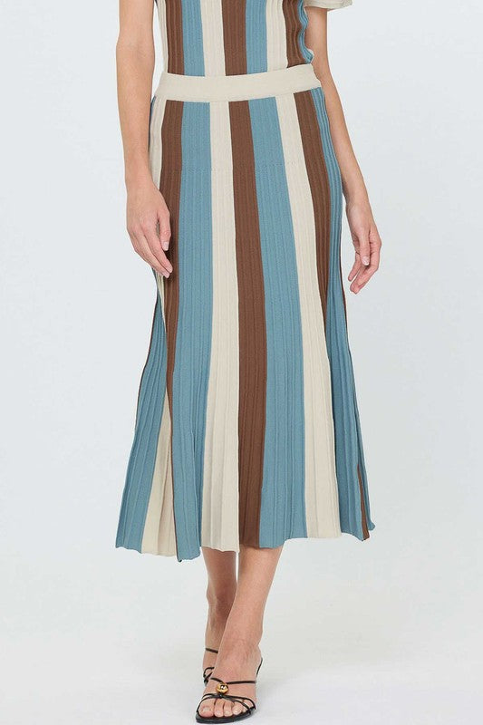Color Block Sweater Midi Skirt Set