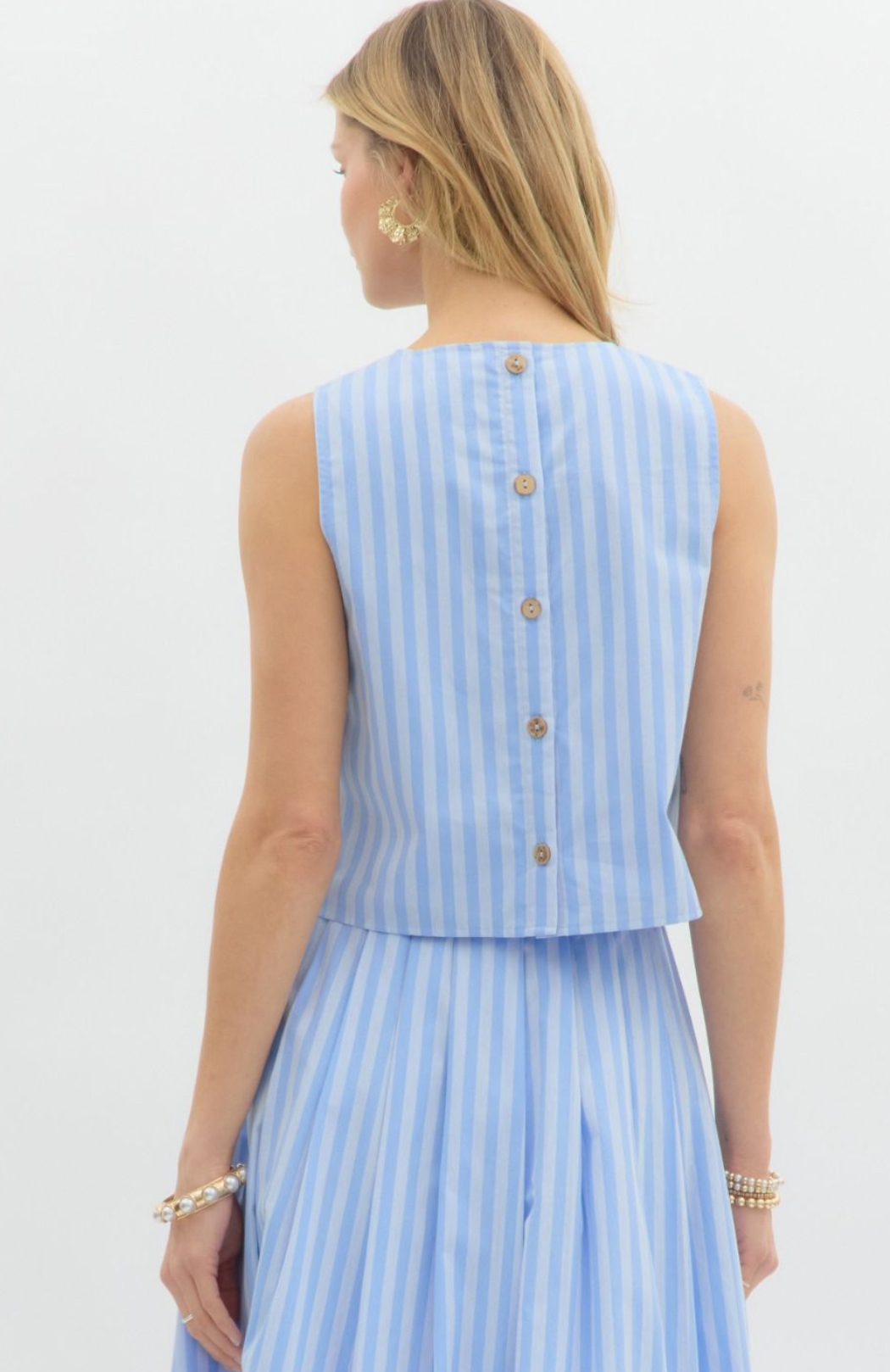 Blue Striped Midi Skirt Set