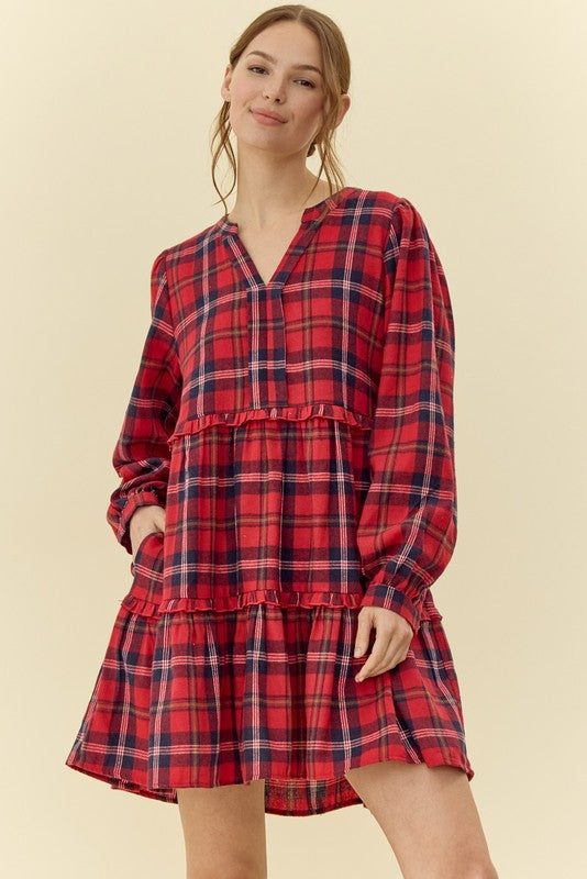 Checkered Long Sleeve Dress