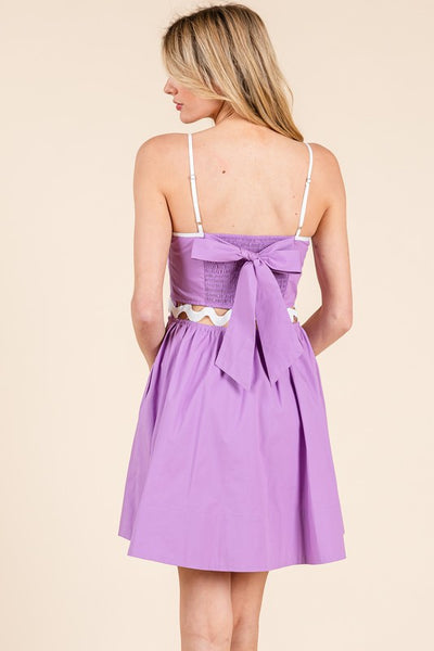 Purple Scallop Detail Wave Lace Mini Dress