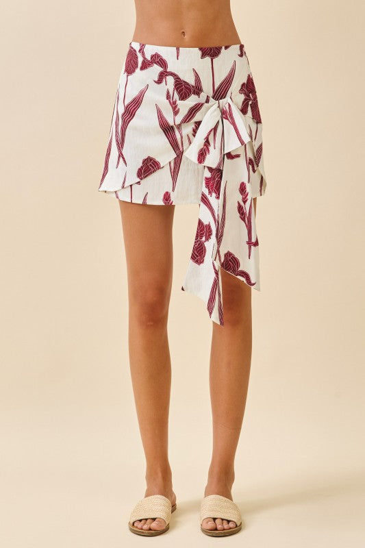 Floral Print Asymmetrical Tie Skirt Set