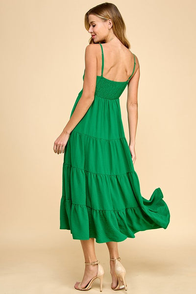 Kelly Green Bow Front Midi Dress