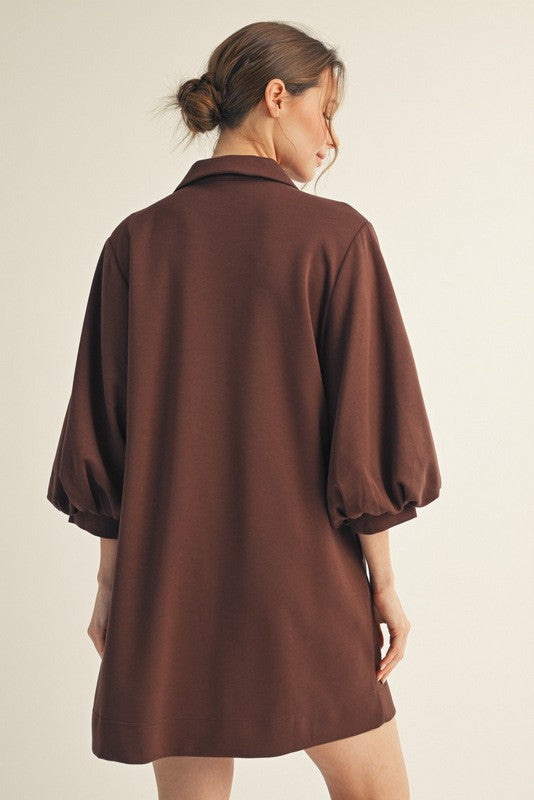 Brown Front Pleated Comfy Dress