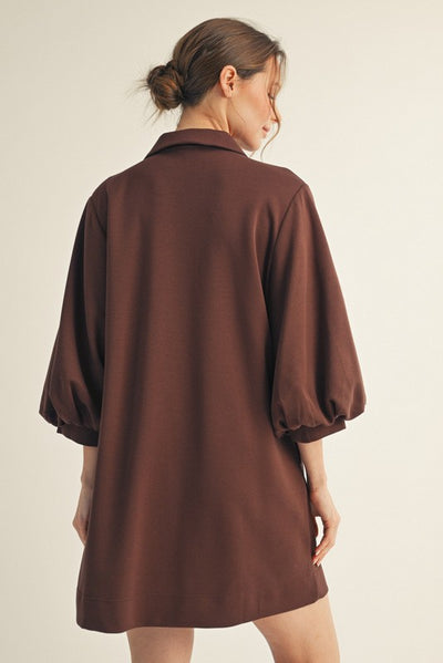 Brown Front Pleated Comfy Dress