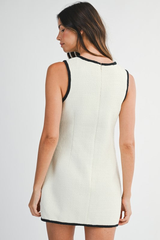 Textured Sleeveless Front Pocket Mini Dress