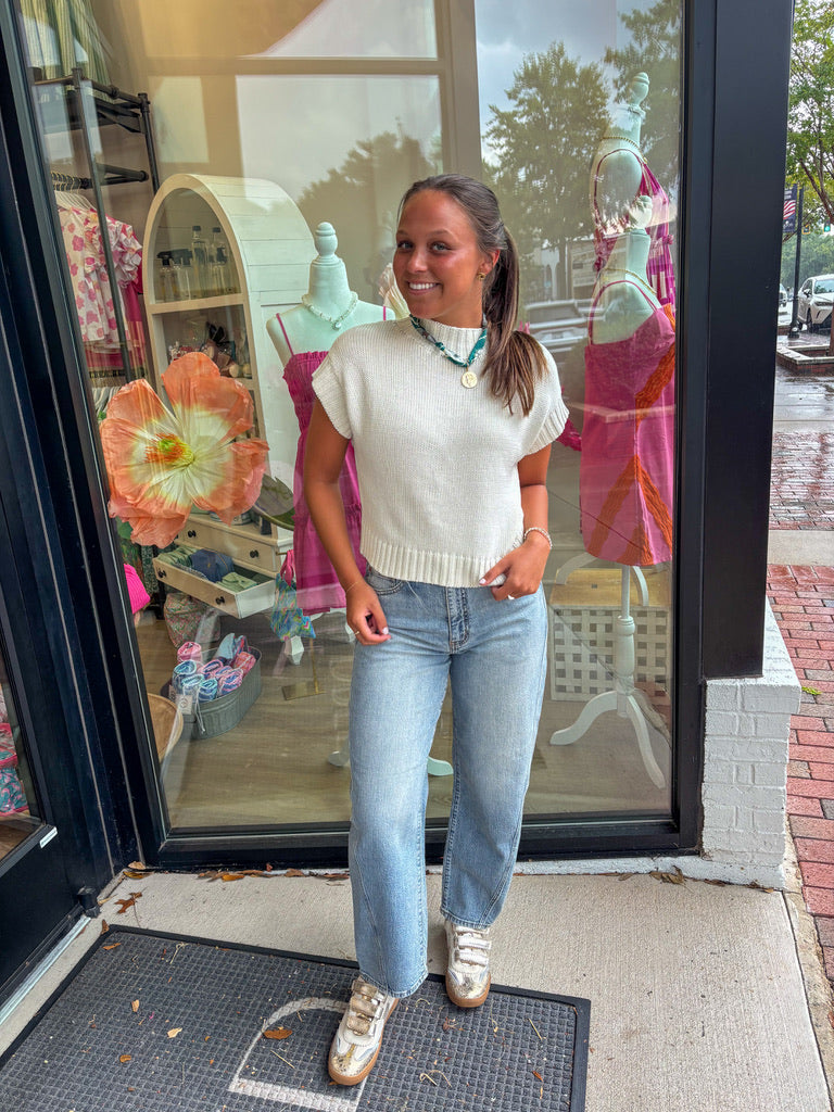 Ivory Mock Neck Cropped Sweater Top