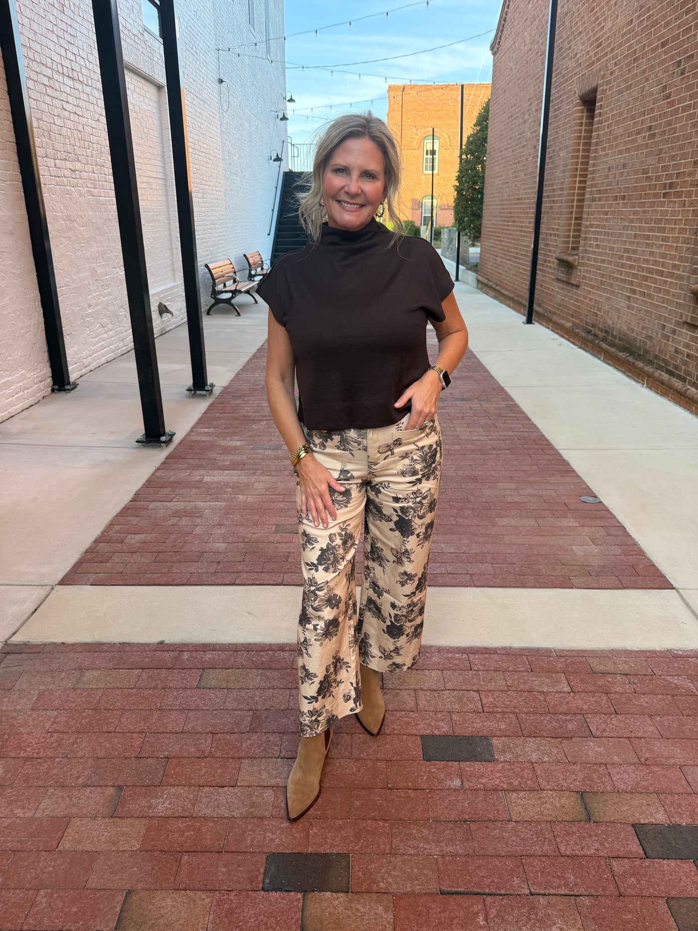 Taupe Floral Denim Pant