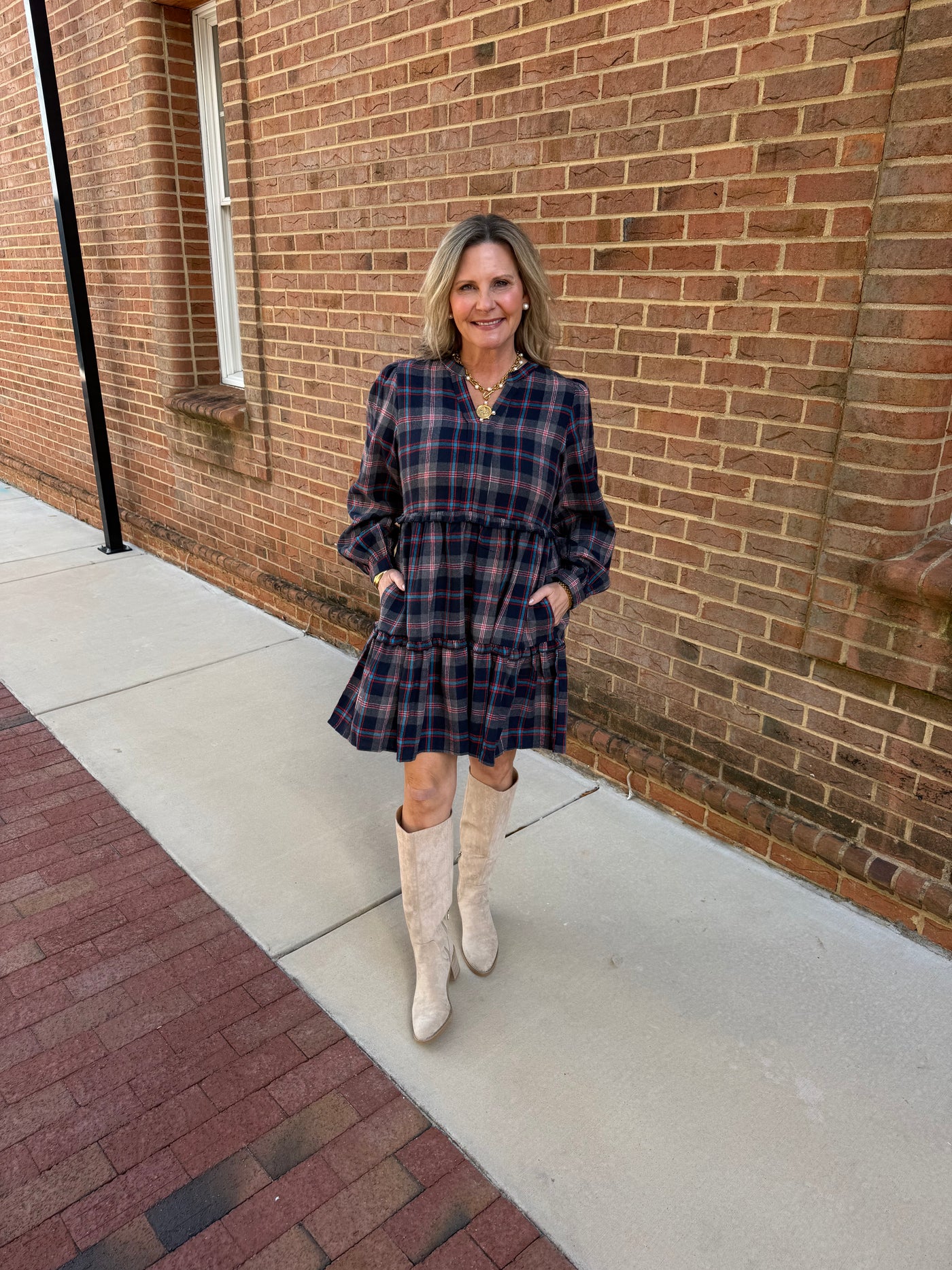 Checkered Long Sleeve Dress