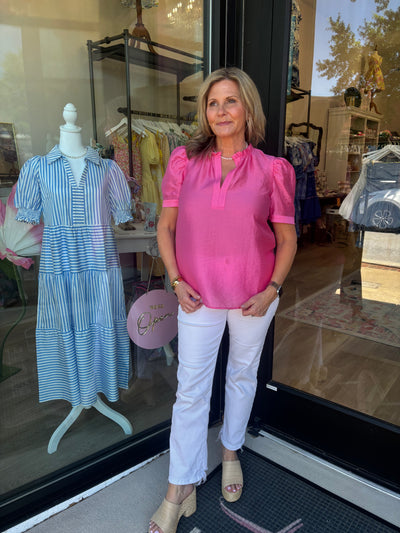 Pink Ruffle Collar Top