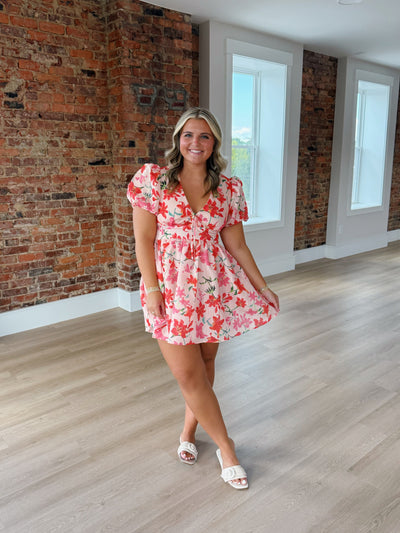 Floral Print Puff Sleeve Mini Dress
