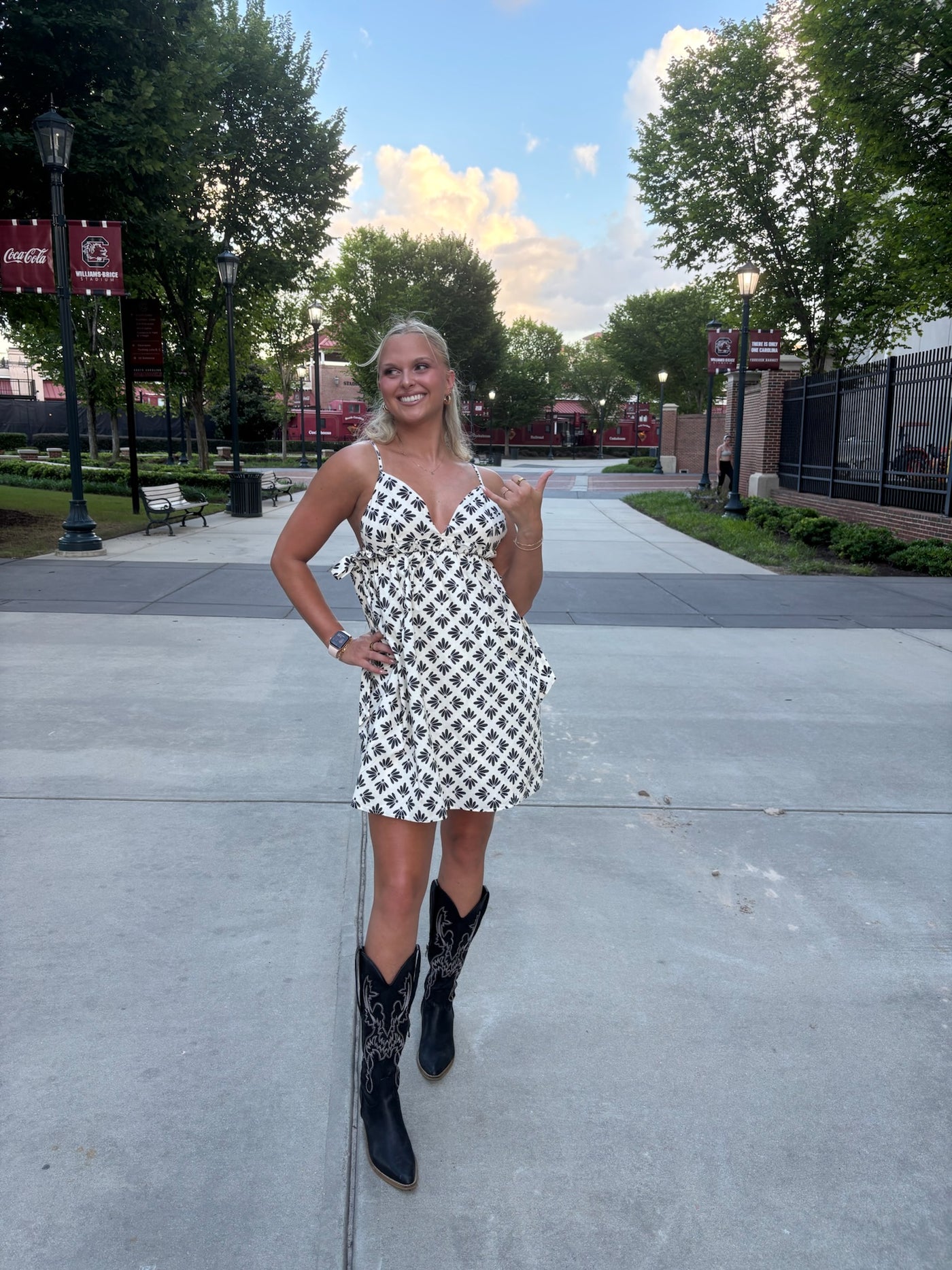 Cream and Black Bold Print Deep V-Neck Mini Dress