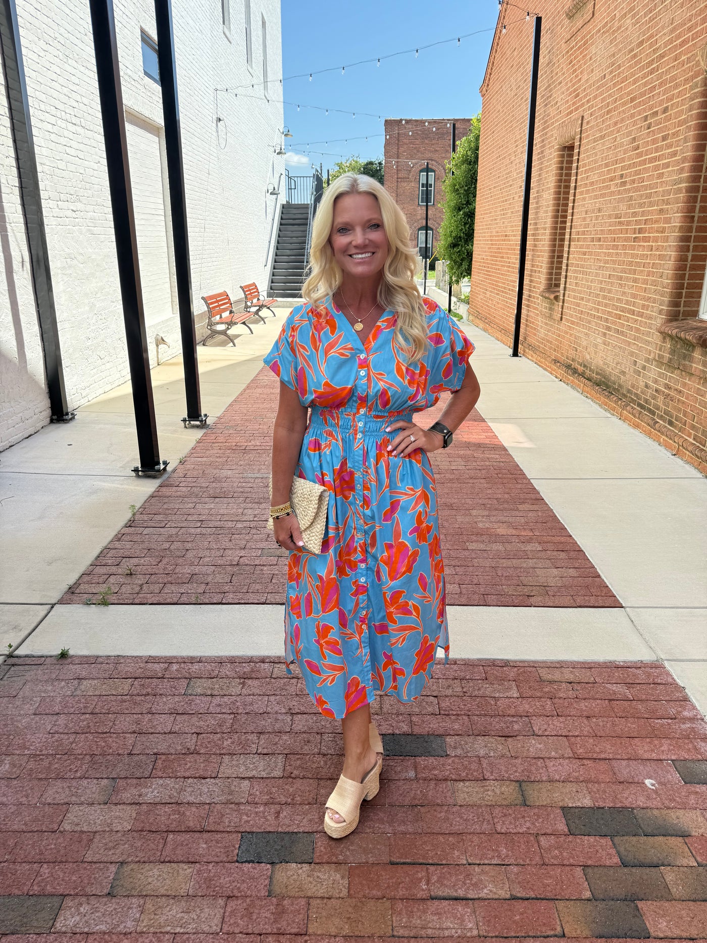 Floral V-Neck Smocked Waist Midi Dress