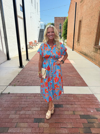 Floral V-Neck Smocked Waist Midi Dress