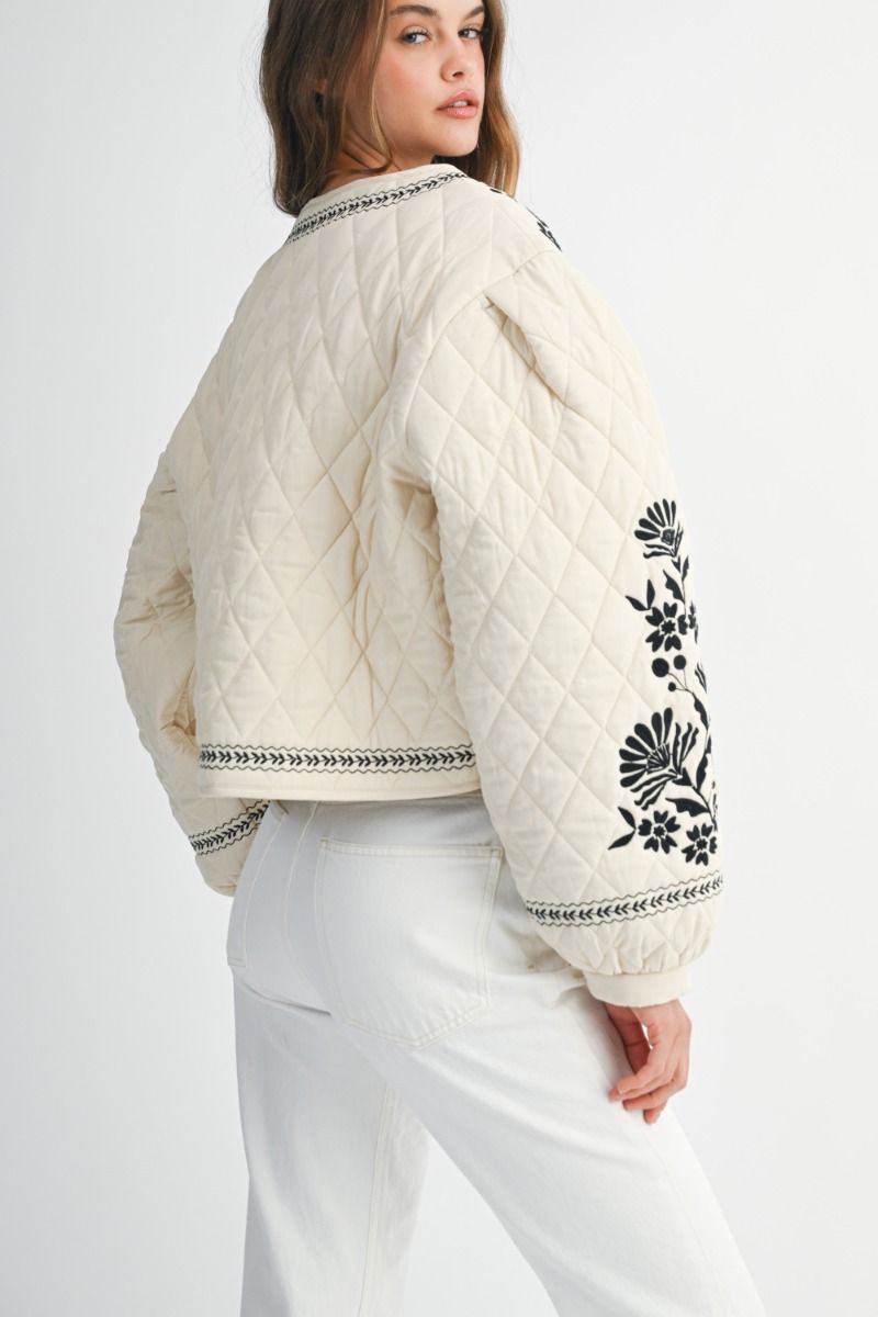 Cream Embroidered Quilted Jacket