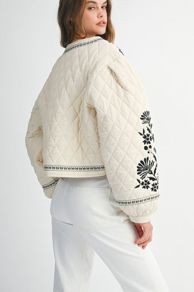 Cream Embroidered Quilted Jacket