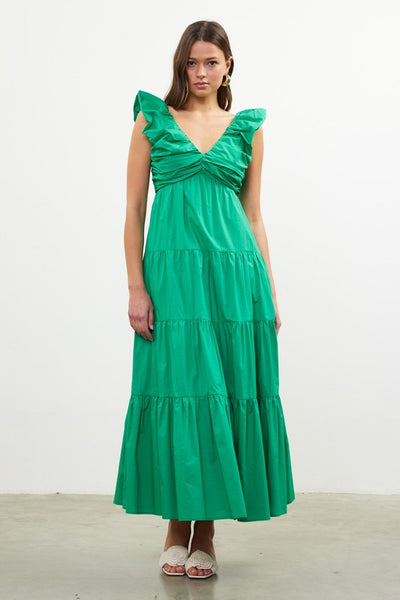 Shirred Bodice Maxi Dress- Kelly Green