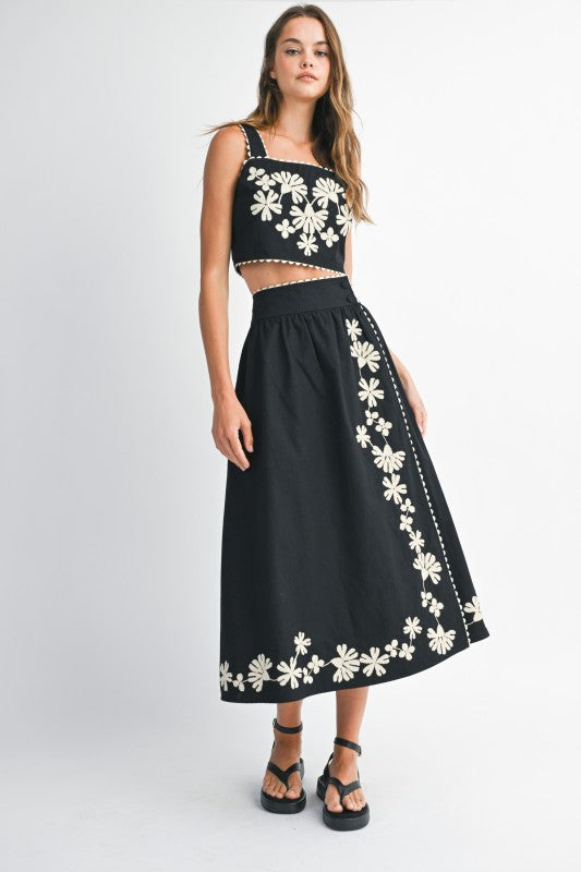 Floral Embroidered Midi Skirt Set