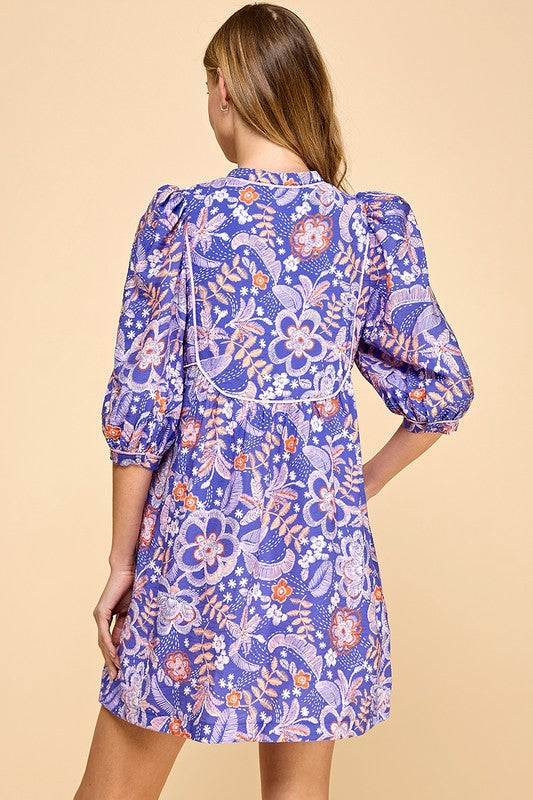 Purple And Orange Floral Print Dress
