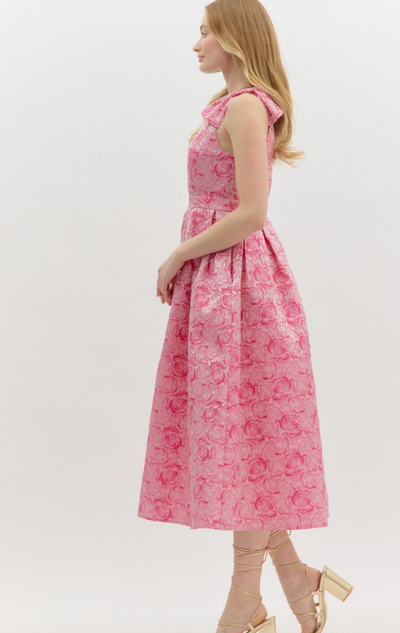 Pink Floral Cocktail Midi Dress