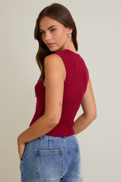 Textured Sleeveless Sweater Top- Burgundy