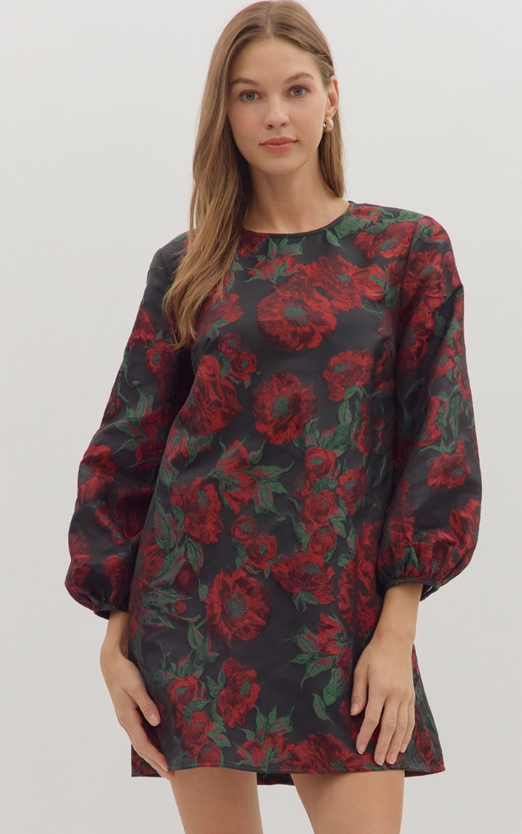 Floral Jacquard Long Sleeve Mini Dress