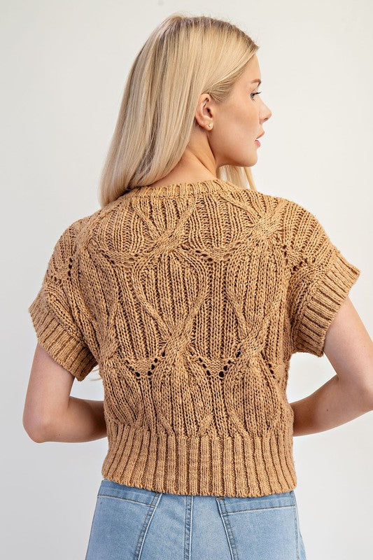 Cable Knit Ribbed Hem Sweater Top