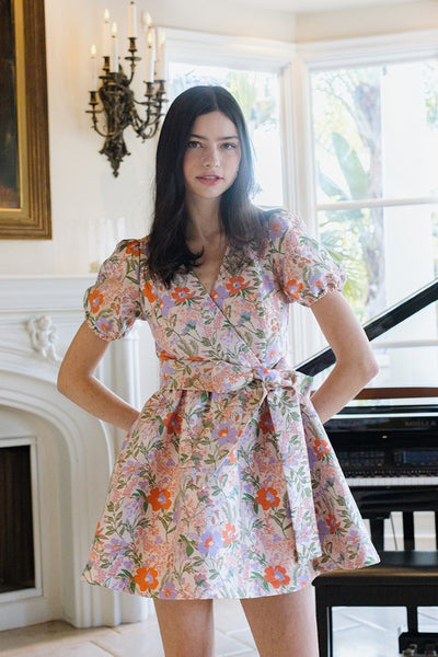 Whimsical Floral Waist Tie Mini Dress