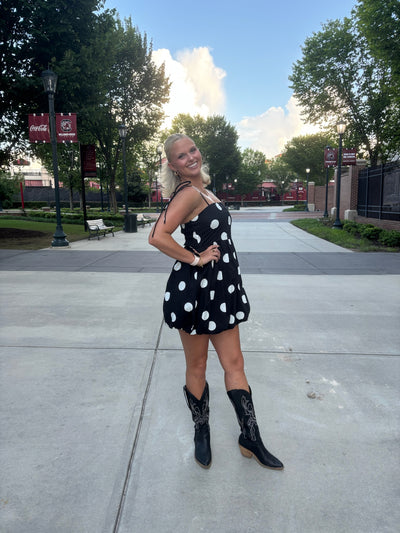 Black Polka Dot Bubble Hem Mini Dress