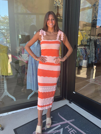 Pink Pointelle Stripe Midi Dress