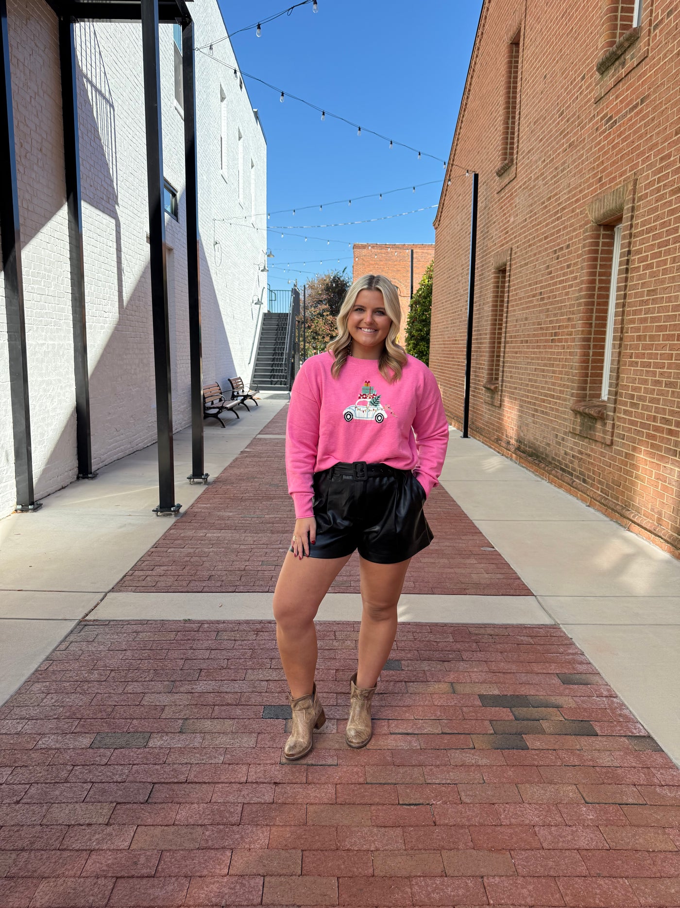 Pink Christmas Car Sweater